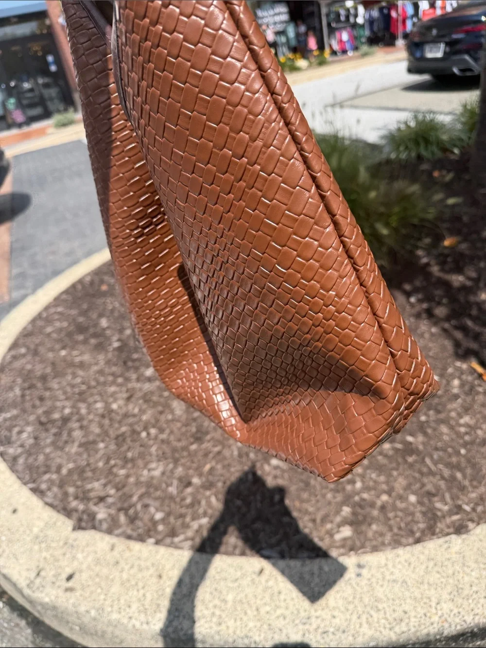 Boho Brown Woven-Texture Hobo Bag NEW Soft Buttery Yellow interior